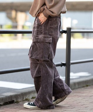 WEGO 【ウエストゴム/MLサイズ展開】イージーコーデュロイカーゴパンツ ブラウンその他