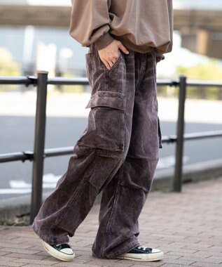 WEGO 【ウエストゴム/MLサイズ展開】イージーコーデュロイカーゴパンツ ブラウンその他