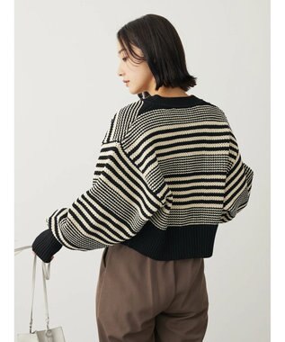 Green Parks ・ＥＬＥＮＣＡＲＥ　ＤＵＥ　パール釦カーディガン Border Black