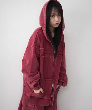 WEGO ロゴヴィンテージウォッシュジップパーカー レッド