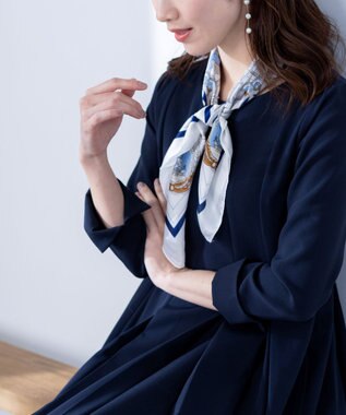 Tiaclasse L 【ダブルクロス】【洗える】ラインワンピース ネイビー