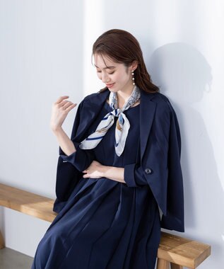 Tiaclasse L 【ダブルクロス】【洗える】ラインワンピース ネイビー