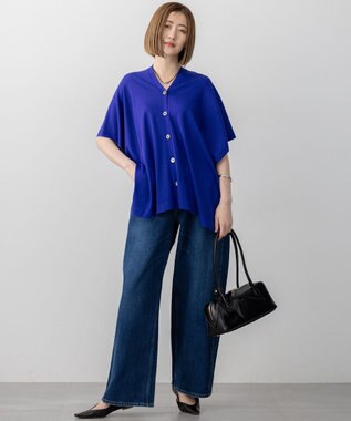 23区 S 【洗える】コンパクトウール マルチウェイ ニットポンチョ ブルー系