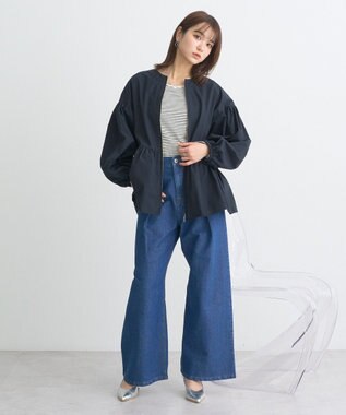 earth music&ecology 撥水ペプラムジップブルゾン Navy