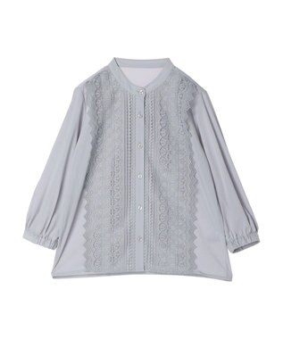 earth music&ecology フロントレースシフォンブラウス Grayish Blue