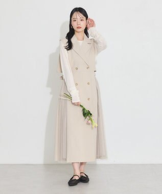 earth music&ecology サイドプリーツジレンチ ライトベージュ