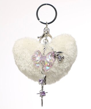 WEGO ファーハートビーズチャームキーホルダー ホワイト