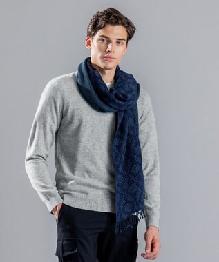 JOSEPH HOMME シルクカシミヤ　プリーツストール　オーナメント柄 ピーコックグリーン系