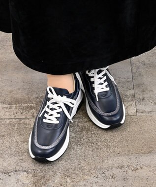 Pointer 日本製 本革厚底スニーカー ダークネイビー