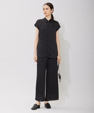 ICB 【接触冷感・洗える】サテンヨウリュウ ワイドストレートパンツ ブラック系