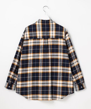J.PRESS LADIES L コットン起毛タータンチェック シャツ ブラウス ネイビー×オフ×イエローチェック系