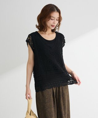 Green Parks ＳＥＴ２点クロシェプルオーバー＋タンクトップ Black