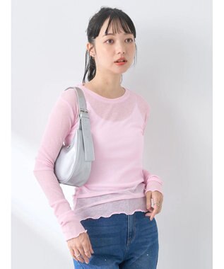 earth music&ecology シアーリブロゴ刺繍プルオーバー Light Pink