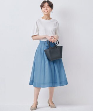 組曲 L 【洗える・シワになりにくい】カラーボイル シアーフレアスカート ダスティブルー系