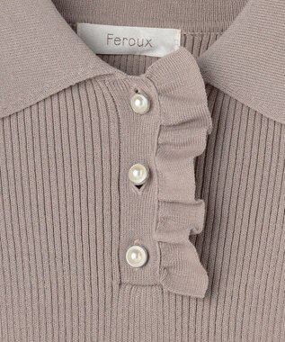 Feroux 襟付きドッキング ワンピース グレージュ×ブラック系