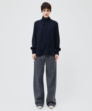 BEIGE， 【WEB限定・洗える】STOW / ボウタイブラウス Navy