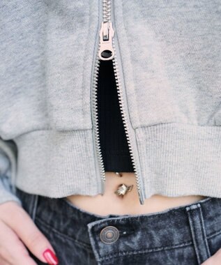 WEGO ショートZIPパーカー 杢グレー