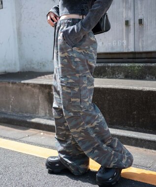 WEGO 【ウエストゴム】ヴィンテージウォッシュパラシュートカーゴパンツ 柄1