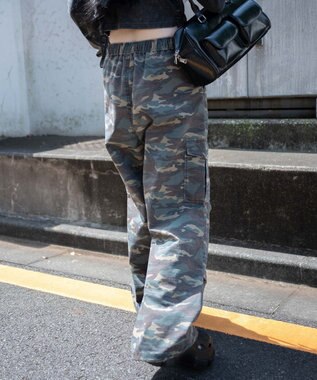 WEGO 【ウエストゴム】ヴィンテージウォッシュパラシュートカーゴパンツ 柄1