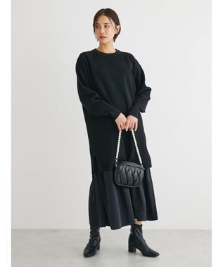 Green Parks ＳＥＴ２点　ニットチュニック＋キャミワンピース Black