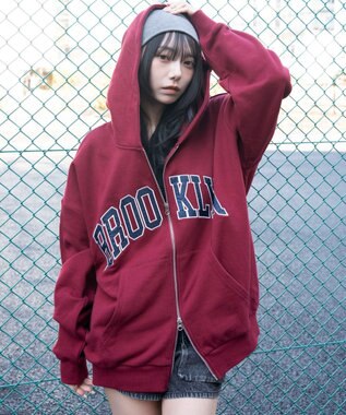 WEGO グラフィックBIGZIPパーカー ワイン