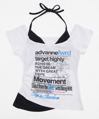 WEGO フェイクインナープリントピチT ホワイト