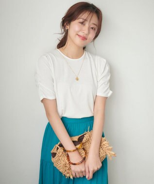 Feroux 【UVケア・美人百花7月号掲載】ギャザースリーブ Tシャツ ホワイト系