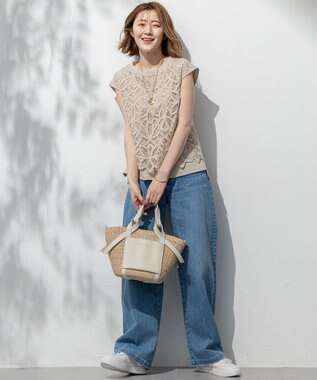 23区 L 【Oggi6月号掲載/接触冷感】23区DENIM サマー タック ワイド パンツ スカイブルー系