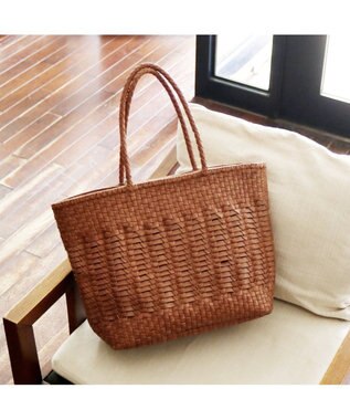 UNBILLION ペルケ perche / 牛革メッシュ編みトートL キャメル