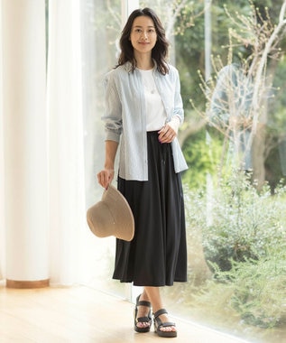 J.PRESS LADIES 【洗える】コットンアセVis ストライプ シャツカラー ブラウス ダルブルー系1