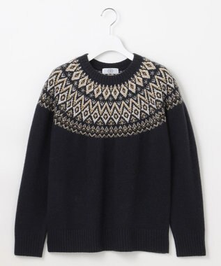 J.PRESS LADIES 【WEB限定カラーあり・洗える】FAIR ISLE ラウンドネック ニット ネイビー系