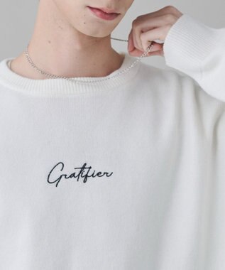 WEGO 【ユニセックス着用ITEM/SMLサイズ展開】アクセ付きワンポイントニットプルオーバー オフホワイト