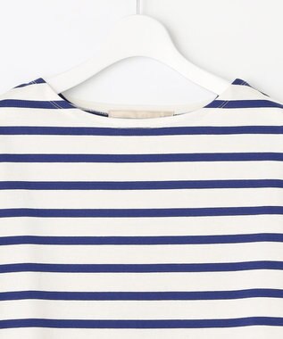 自由区 L 【洗える】コットンボーダー ボートネックカットソー ダルブルー系1