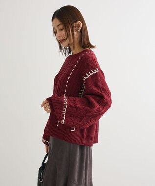 Green Parks ・ＥＬＥＮＣＡＲＥ　ＤＵＥ　ハンドステッチケーブルニッ Bordeaux