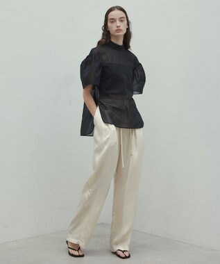 BEIGE， 【洗える】PLUMERIA / コットンシアーパフスリーブブラウス Black