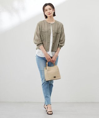 J.PRESS LADIES L 【洗える】ラインフラワープリント ブラウス オフベース系