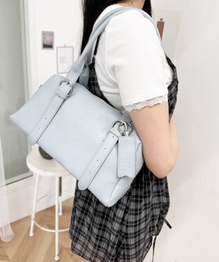 WEGO リップチャーム付きボストンバッグ サックス