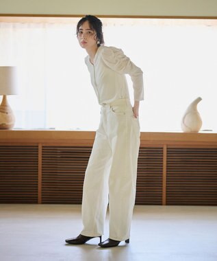 #Newans 【洗濯機可／ 前後着用可】 ギャザースリーブシアーベロアカーディガン ホワイト