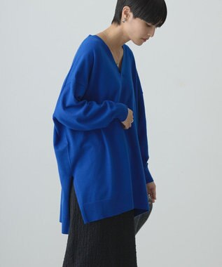 AMERICAN HOLIC バイパチＶネックロングニットプルオーバー Blue