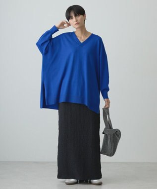 AMERICAN HOLIC バイパチＶネックロングニットプルオーバー Blue
