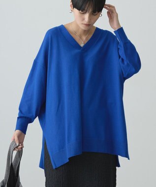 AMERICAN HOLIC バイパチＶネックロングニットプルオーバー Blue