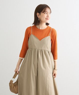 Green Parks ＢＰ　袖口カラーリブ７分袖ニットプルオーバー Orange