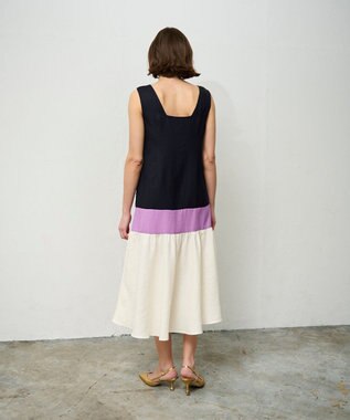 GRACE CONTINENTAL リネンタッチ配色ワンピース ネイビー