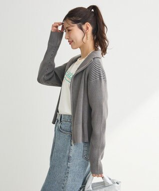 Green Parks 配色リブＺｉｐニットカーディガン Gray