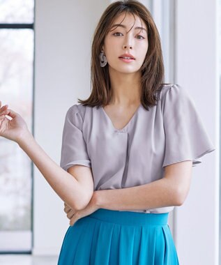 Tiaclasse 【洗える】シフォンフレアスリーブブラウス グレー