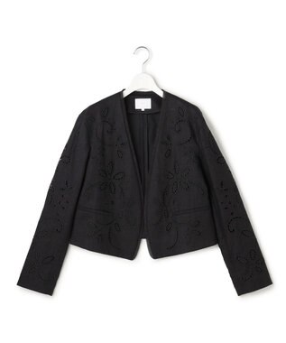 23区 【GOLD LABEL/見上愛さん着用】リネンエンブロイダリー ノーカラージャケット ブラック系