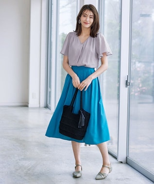 Tiaclasse 【洗える】シフォンフレアスリーブブラウス グレー