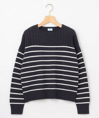 組曲 S 華奢見え パネルボーダーニット ネイビー×オフ系1