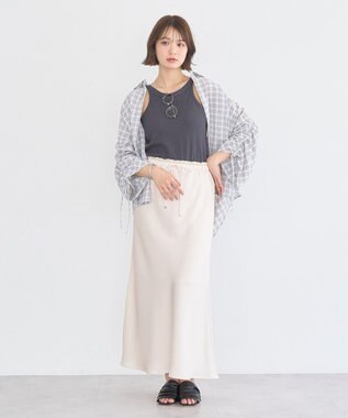 earth music&ecology シャーリングスリーブチェックシャツ Gray