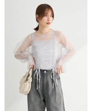 Green Parks ・ＥＬＥＮＣＡＲＥ　ＤＵＥ　チュールギャザーブラウス Gray